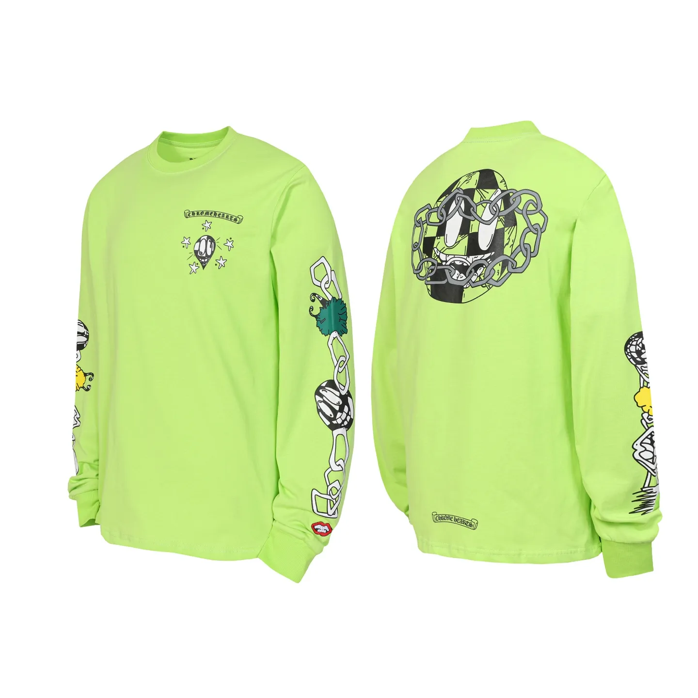 P160 Cross-border model, please do not place an order if you are looking for quality - Chrome Hearts/Chrome Hearts Sanskrit graffiti printed popular long-sleeved T-shirt - High weight, high density and high quality. The wool is soft, delicate and skin-friendly. Soft and silky to the touch. It has excellent warmth and skin-friendly properties. - Custom-woven and custom-dyed, no color difference, no matter the fabric or workmanship details. Overwhelms the ordinary version on the market -Colour: fluorescent green -Size: S M L XL